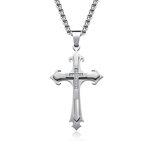 Cross Neckalces for Men, Gold/Silver/Black Cross Necklace Box Chain Pendant Necklace, Gift for Dad Grandpa Husband - 24 inch
