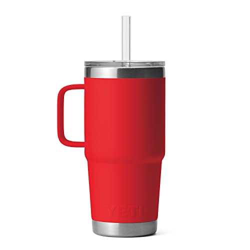 Image of YETI Rambler 25 oz Tumbler with Handle and Straw Lid, Travel Mug Water Tumbler, Vacuum Insulated Cup with Handle, Stainless Steel, Rescue Red