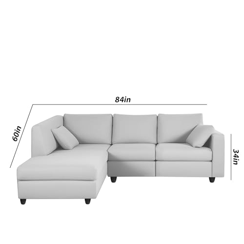 Image of Florian LHS 4 Seater L Shape Sofa Set for Living Room (Grey Fabric) Premium Fabric Sofa