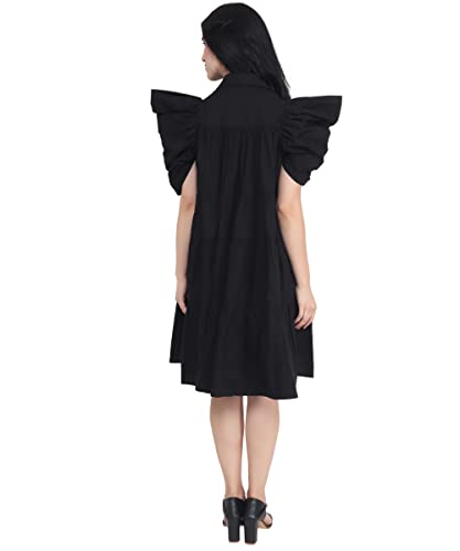 Image of Women's Power Shoulder Dress Plain Cotton Blend Western Dress