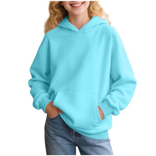 Cute Hoodies for Girls Hooded Sweatshirts 2025 Kids Long Sleeve Pullover Fall Fleece Tops Large Solid Block Clothes