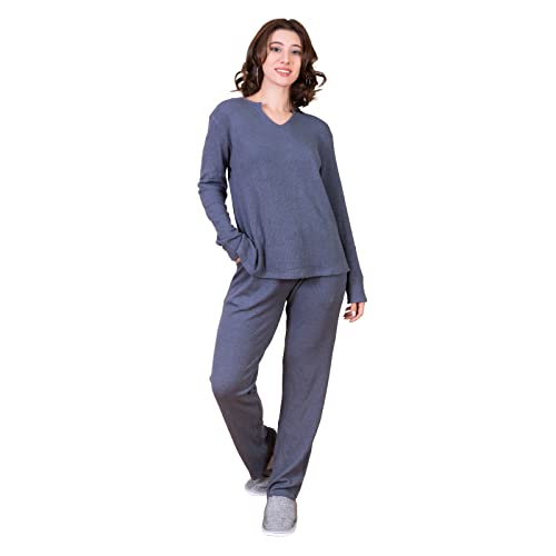OCCIENTEC Pijama Mujer de Cuello en V Conjunto de Pijama para Mujer Calido en Invierno Top de Manga Larga y Pantalones Gris, L Cover
