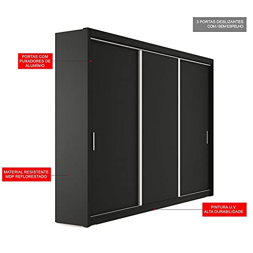 Guarda Roupa Casal 3 Portas 4 Gavetas 188,5cm Viena Yescasa Preto