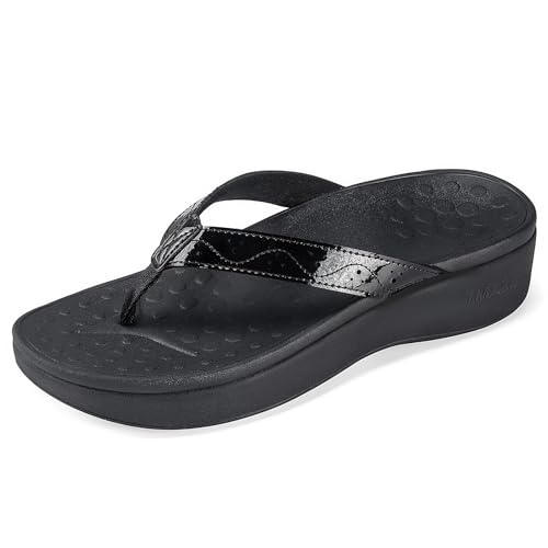 Image of Womens Platform Arch Support Flip Flops | Summer Wedge orthotic Slide Sandals footbed Thong Sandals for Pool Beach