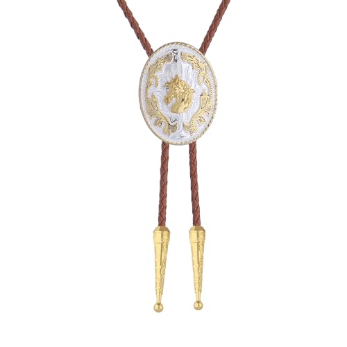 Image of GelConnie Brown Bolo Tie for Men Women Western Ties Mens Gold Bolo Tie Rodeo Cowboy Leather Necktie Cowgirl Tie Wedding