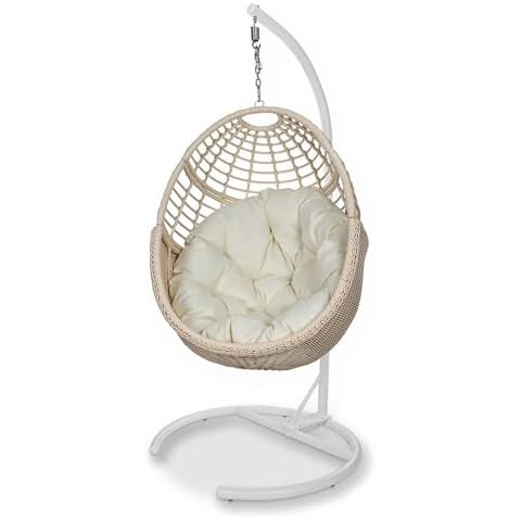 Erotr Egg Swing Chair with Stand, PE Rattan Egg Hanging Chair Hammock Chair Indoor Outdoor Egg Swinging Chair with Soft Cushion for 330lbs for Patio Chair Balcony Garden Living Room Bedroom Cover
