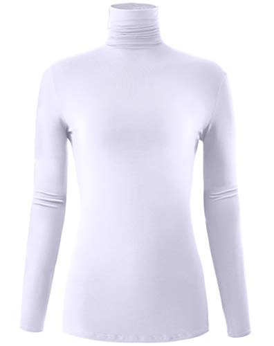Women's Long Sleeve Turtleneck Top Lightweight Pullover Slim Fit Basic Layer Shirt White Small
