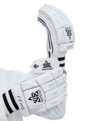 Image of WHITEDOT Sports Dot 2.1 Cricket Batting Gloves||Suitable for Mens|Adult|Large Right Hand||White, Leather