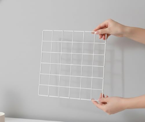 Image of Metal Grid Wall Panel, Photo Display Board with Clips, Square Mesh Frame, (WHITE, 30 X 30 Cm (Pack of 01))