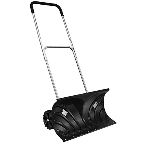 ZHAOXI Rolling now Pusher, Heavy Duty Wheeled now Plow w/ 6-Inch Wheels and Adjustable Handle, Rolling now Removal Tool for Drive Way Walkway Pavement Clearing