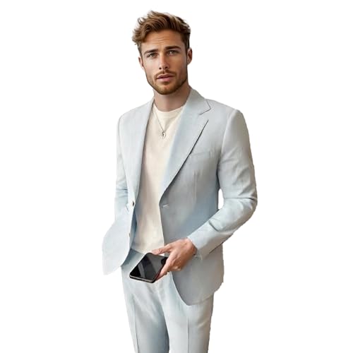 Linen Suit for Men 2 Piece Summer Classic Fit Men's Suit Outfits for Mens Suits