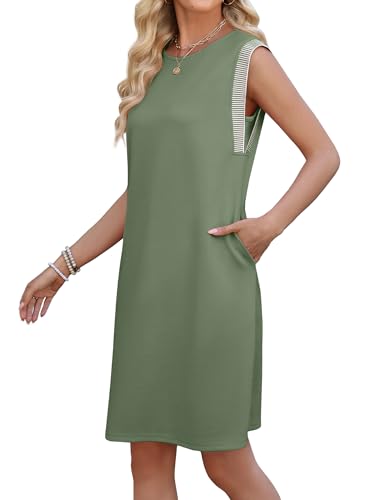 Image of WEACZZY Summer Dresses for Women 2026 Casual Crewneck Fit Beach Vacation Dress Sleeveless Loose Sundress with Pockets