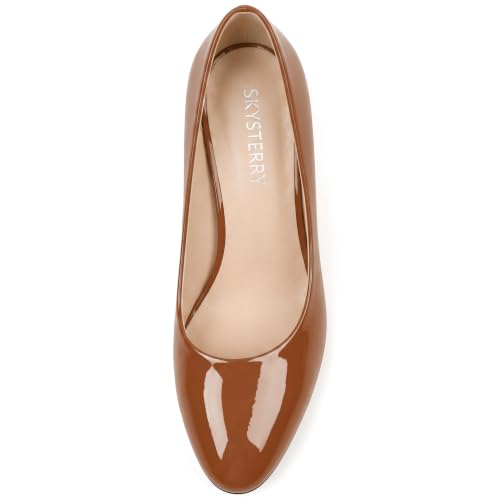 Image of SKYSTERRY Women's Low Heel Dress Pumps Shoes 2 Inch | Low Chunky Block Heel Pumps, Closed Round Toe Heels, Patent Leather Office Work Wedding Pumps Shoes