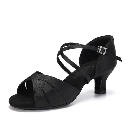 Image of HROYL Women Latin Dance Shoe Satin Salsa Ballroom Practice 3047 | Performece Social Cha Cha Salsa Dancing Shoes Bachata Sandals