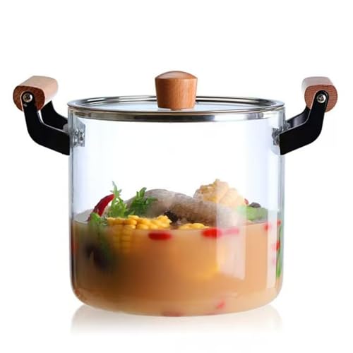耐熱ガラス鍋 透明 寸胴型 両手鍋 直火/電子レンジ対応 フタ付き 煮込み ホットワイン 透過性 耐熱性 家庭料理 調理器具 (5L)