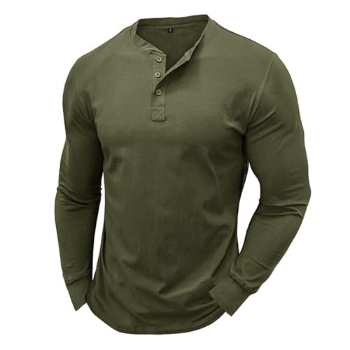 Herren Henley Shirt Longsleeve Langarmshirt Männer DREI Taste Knopfleiste Baumwolle Beiläufig Hemden Heavyweight T-Shirt mit Grandad-Ausschnitt