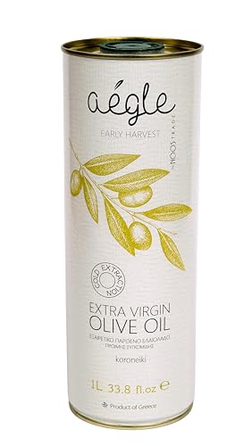 Aegle 1L Polyphenol rich EVOO, Quality Greek Cold Pressed Olive Oil Extra Virgin, Monovarietal Koroneiki - for Drinking Cooking and Dressings – Single Estate, Kalamata, 1Litre Tin