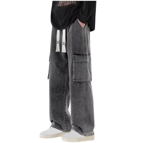 Mens Denim Baggy Pants Casual Elastic Waist Wide Leg Cargo Pants 2025 Trendy Going Out Y2K Streetwear Jean Trousers