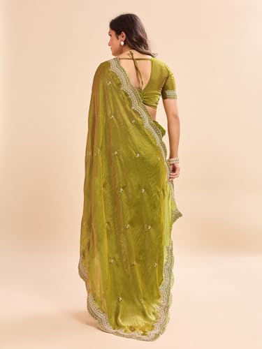 Image of Embellished Embroidered Pure Chiffon Heavy Work Saree