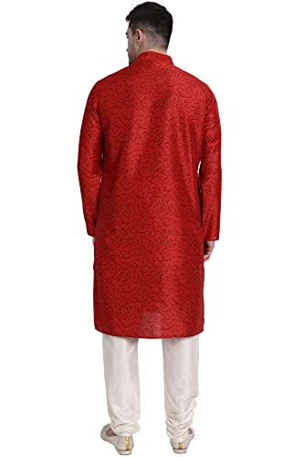 Image of Men's Art Silk Printed Kurta Pajama Set Mandarin Collar Ethnic Motifs Party Dress