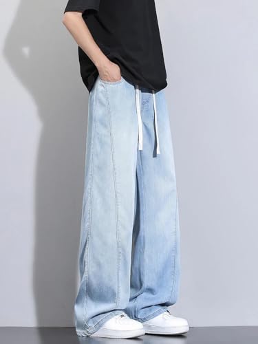 Summer Jeans Men Korean Wide Leg Straight Denim Pants Light Thin Baggy Jeans Trousers2