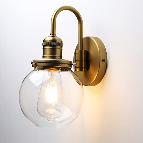 Jimubeam Industrial Vintage Gooseneck Wall Sconce 1-Light With 5.9” Round Clear Glass Globe Shade Indoor Wall Mounted Lamp Fixture #TOP6
