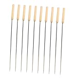 Lurrose 10 piezas Unidades Brochetas Planas de Acero Inoxidable con Mango de Madera para Barbacoa Pinchos Reutilizables para Parrilla para Carne Verduras y Frutas Reuniones y Campamentos