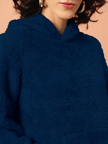 Image of THE DRY STATE Women's Basic Fit Teddy Fur Hoodie with Kangaroo Pocket