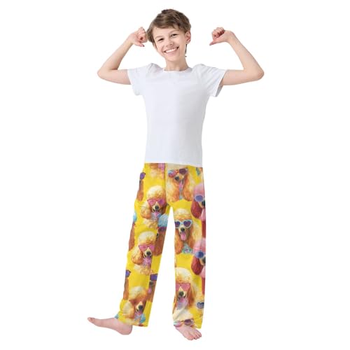 ZZXXB Poodle with Glasses Print Boys Long Pants Soft Trousers Elastic Waist Kids Lounge Bottoms with Pockets S-XL3