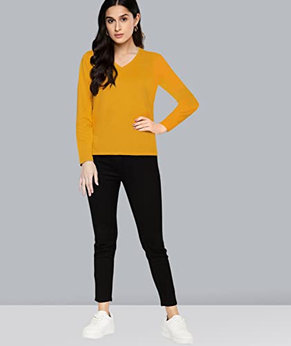 Image of Premium Plain Women V Neck Full Sleeves Cotton Tshirt. Festive,Offer,Discount,Sale,Limited Edition, Trending Tees and Tshirts.
