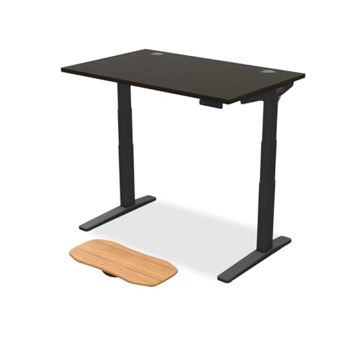 Image of UPLIFTDESK Black Bamboo (48 x 30 inch) Standing Desk 2-Leg V3 Adjustable Stand Up C-Frame (Black), Advanced Keypad, Wire Grommets, Wire Tray, Rocker Board