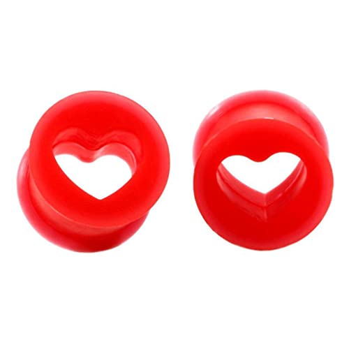 Esquirla 2Pcs Heart-Shaped Silicone Ear Gauges Double Flared Flesh Plugs Tunnels Set - 10mm Red