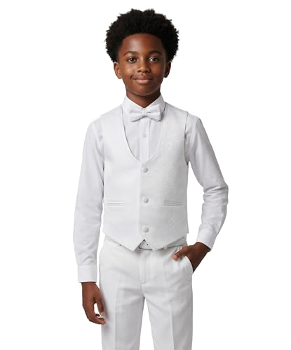 Traje de esmoquin para niño blanco con estampado Harput, ideal para su primera comunión 5