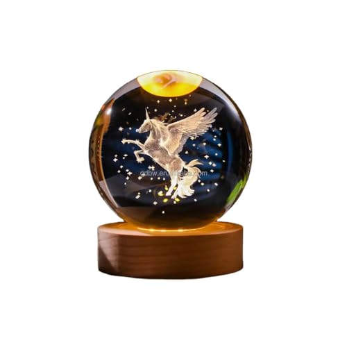 Image of 3D Unicorn Crystal Ball Lamp - Night Light, 3D Unicorn Crystal Ball, Galaxy Lamp Ball, Galaxy Ball Light with USB Powered 3.15 Inch LED Wooden Base