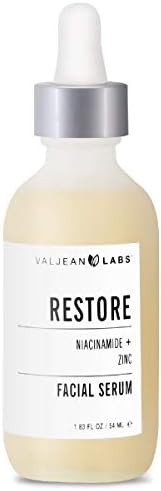 Valjean Labs Facial Serum, Restore | Niacinamide + Zinc | Helps to Reduce Blemishes, Calm Skin, and Smooth and Improve Texture | Paraben Free, Cruelty Free, Made in USA (1.83 oz)
