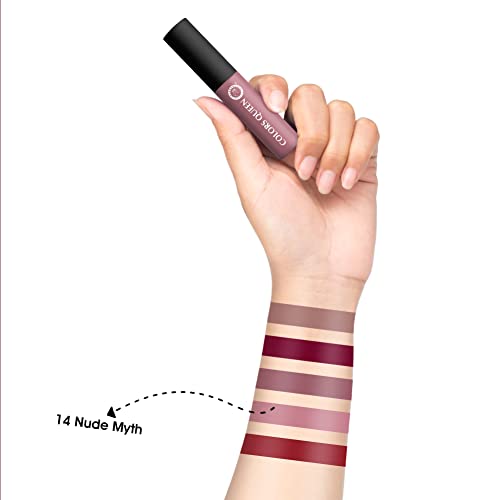 Image of Colors Queen Mellow Matte Lip Cream, Long Wear Liquid Matte Lipstick, Velvety Soft Finish, Weightless Formula, Long Lasting Lipstick for Women (14 - Nude Myth)