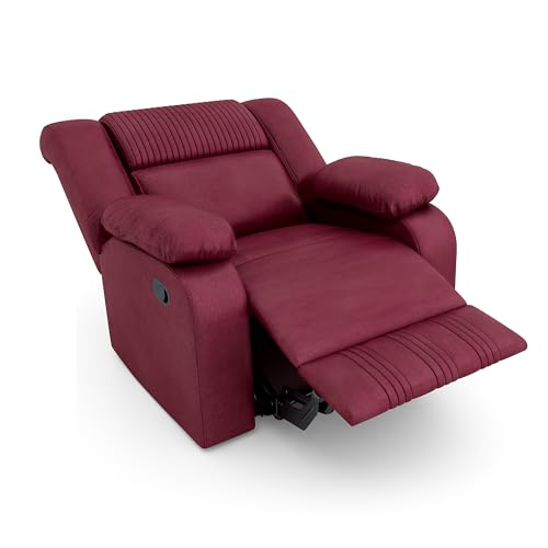Image of Bharat Lifestyle Jerry Leather Look Suede Fabric Manual Recliner (Maroon) | 1 Seater Recliner Chair Sofa | 3 Comfort Positions | DIY Assembly | 1 Year Warranty | for Living Room, Bedroom
