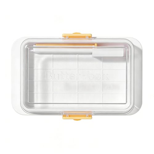 Zeiwohndc Cortador de queso multifuncional con tapa, recipiente para conservación de alimentos, apto para lavavajillas, herramienta de cocina, supervisor de mantequilla apretado