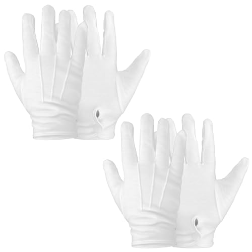 Yuomeaz 2 Pairs White Formal Gloves for Women & Men, Uniform White Cotton Gloves Premium for Wedding Server, Hotel Uniform, Tuxedo, Police, Jewelry Inspection
