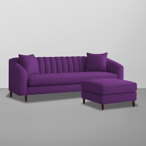 Image of Casaliving Doraldo 4 Seater L Shape Convertible Sofa Set for Living Room, 3 Seater & Ottoman Modular Sectional Couch for Small Space (Purple Colour) Fabric