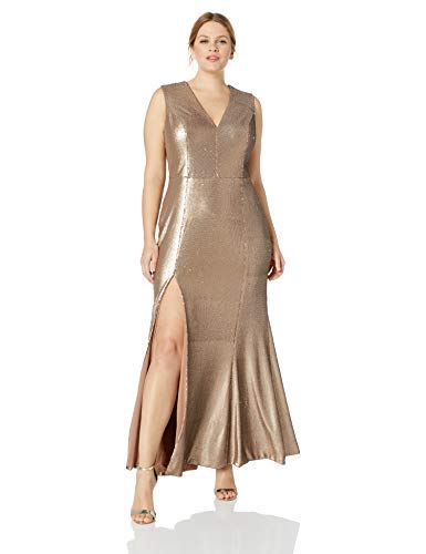 Dress the Population womens Sandra Plunging Thick Strap Solid Gown With Slit Dress Dress