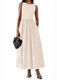 KIRUNDO Summe Sleeveless Maxi Dresses for Women 2026 Spring Wedding Guest A Line Tank Elegant Flowy Beach Long Sundress(Apricot, Medium)