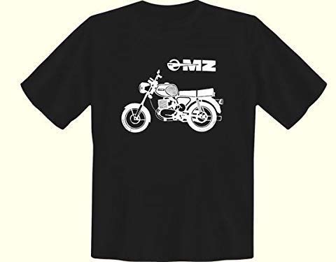 T-Shirt MZ Modell TS schwarz — Baumwoll-Shirt mit Motorrad-Kult-Motiv aus Ostdeutschland — für MZ-Fans & Oldtimer-Liebhaber — inkl Kochbüchlein & Geschenkkarte