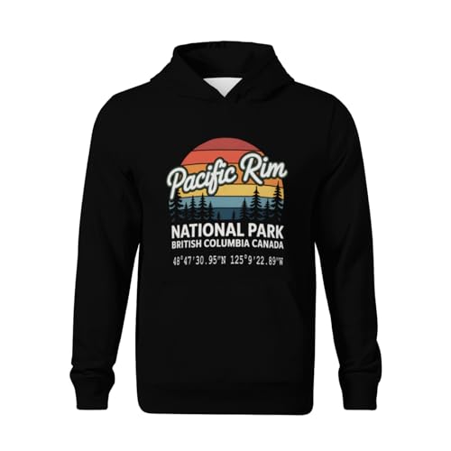 Kids Retro Color Pacific Rim National Park with GPS Location Boys Girls Lightweight Kangaroo Pocket Fleece Hoodies2