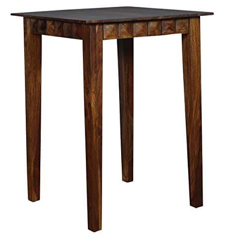 Image of Solid Wood Diamond Design Bar Dining Table Set for 2 Person /Wooden Bar Dining Table with Chairs (Solid Sheesham Wood, 2 Seater, Teak Finish)