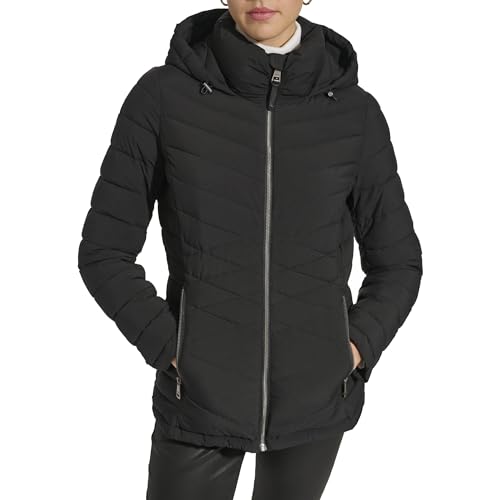 DKNY Womens Hooded Light-Weight Puffer2