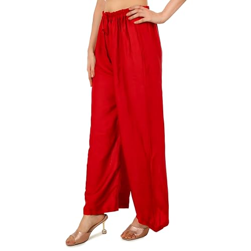 Image of Women's Rayon Palazzo Pants | Solid Color Wide Leg Trousers in 18 Shades | Elastic Waist Casual Bottoms XS-7XL | Comfortable