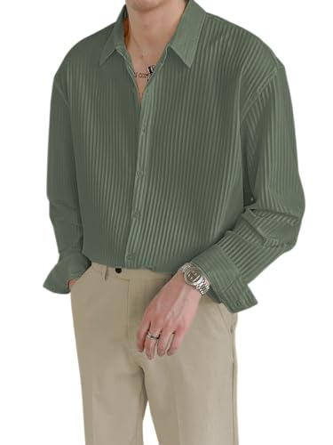 Image of GRECIILOOKS Men's Formal Button Down Shirt - Slim Fit Polycotton Shirt's for Men | Textured Full Sleeve| Business & Meeting Ready (Available in Plus Size)