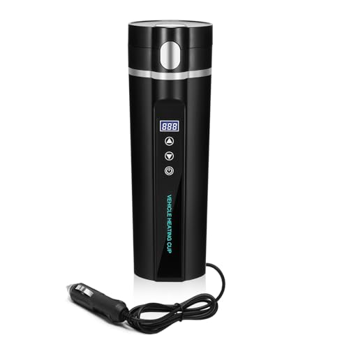 Hervidor eléctrico para coche 450ml, 12 V/24 V hervidor agua electrico pequeño a prueba de fugas, forro de acero inoxidable 304,temperatura ajustable,calentamiento rápido taza de calefacción de coche