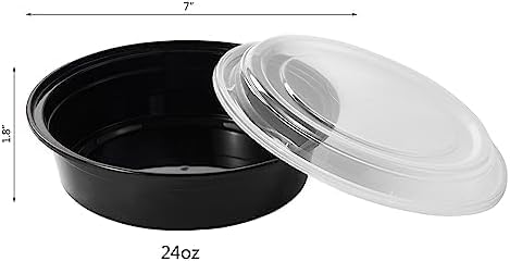 Image of [750 ml (24oz) 25 Count, Round, Black Reusable Plastic Food Storage Containers with Lid | Airtight, Microwave Safe Containers | Perfect for Meal Prep, Storage, Takeaway & Food Delivery